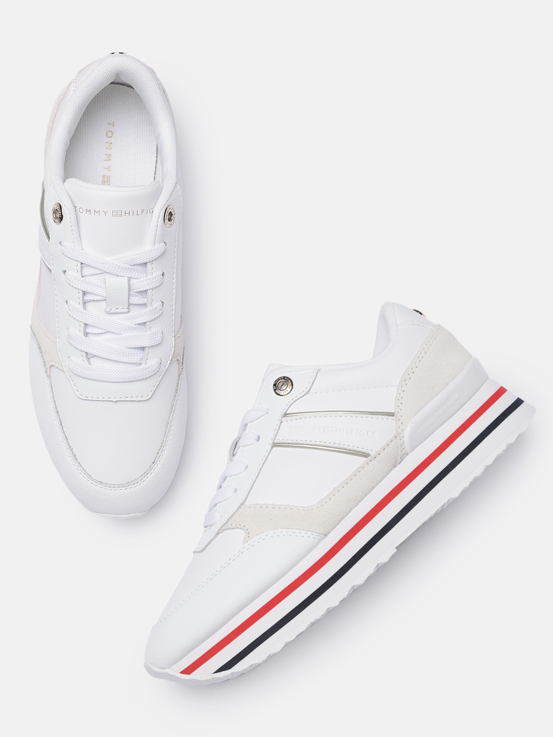 Tommy Hilfiger Women White Leather Platform Sneakers Price in India