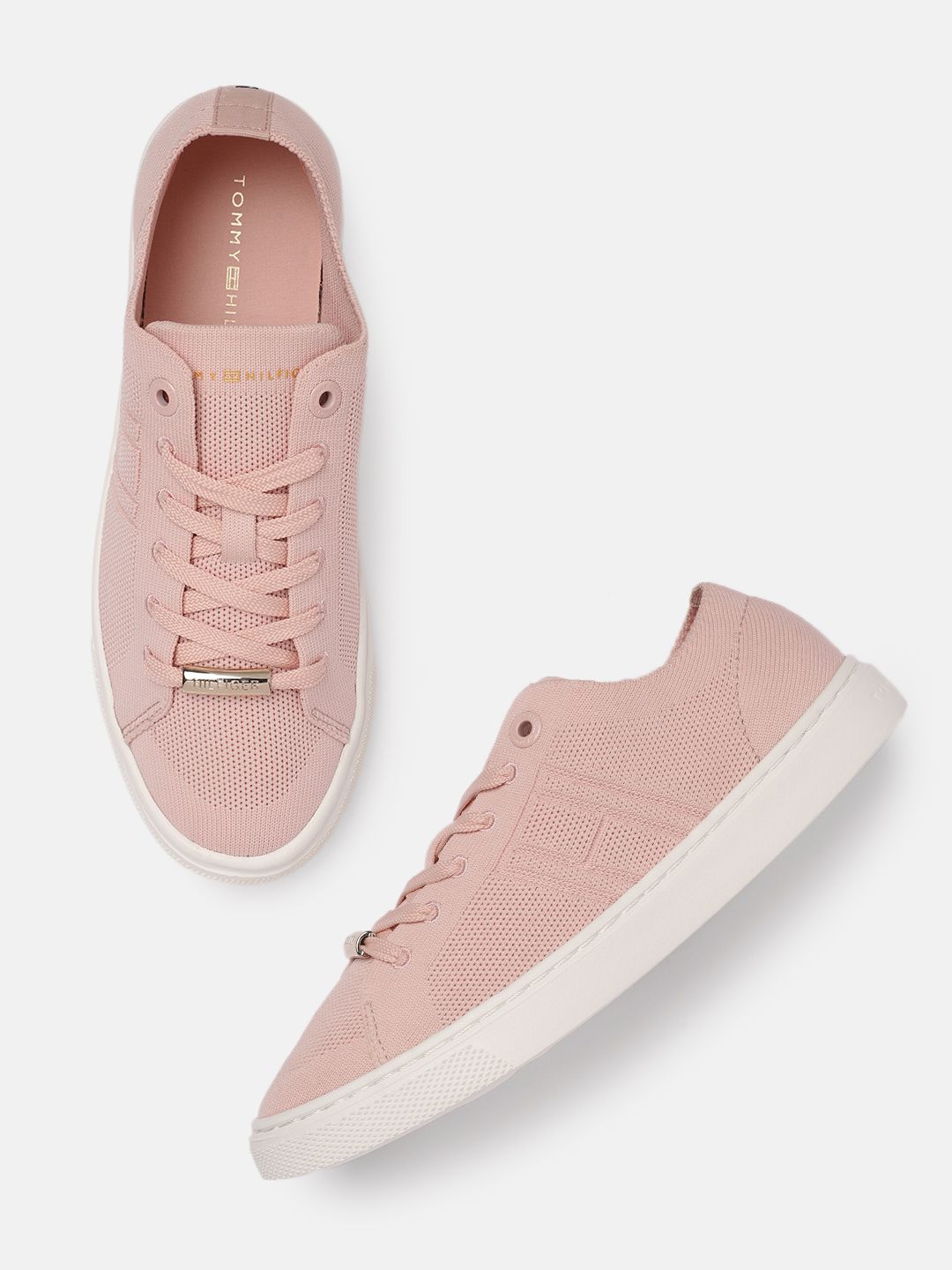 Tommy Hilfiger Women Peach Pink Textured Knitted Regular Sneakers Price in India