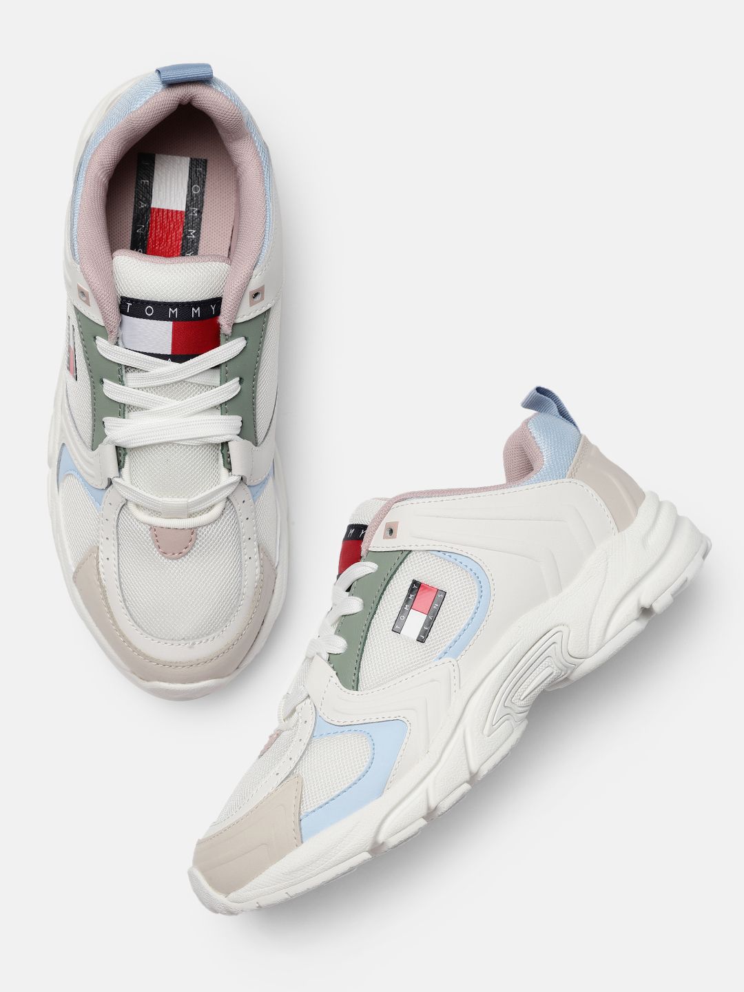 Tommy Hilfiger Jeans Women Off White Colourblocked City Runner Sneakers Price in India