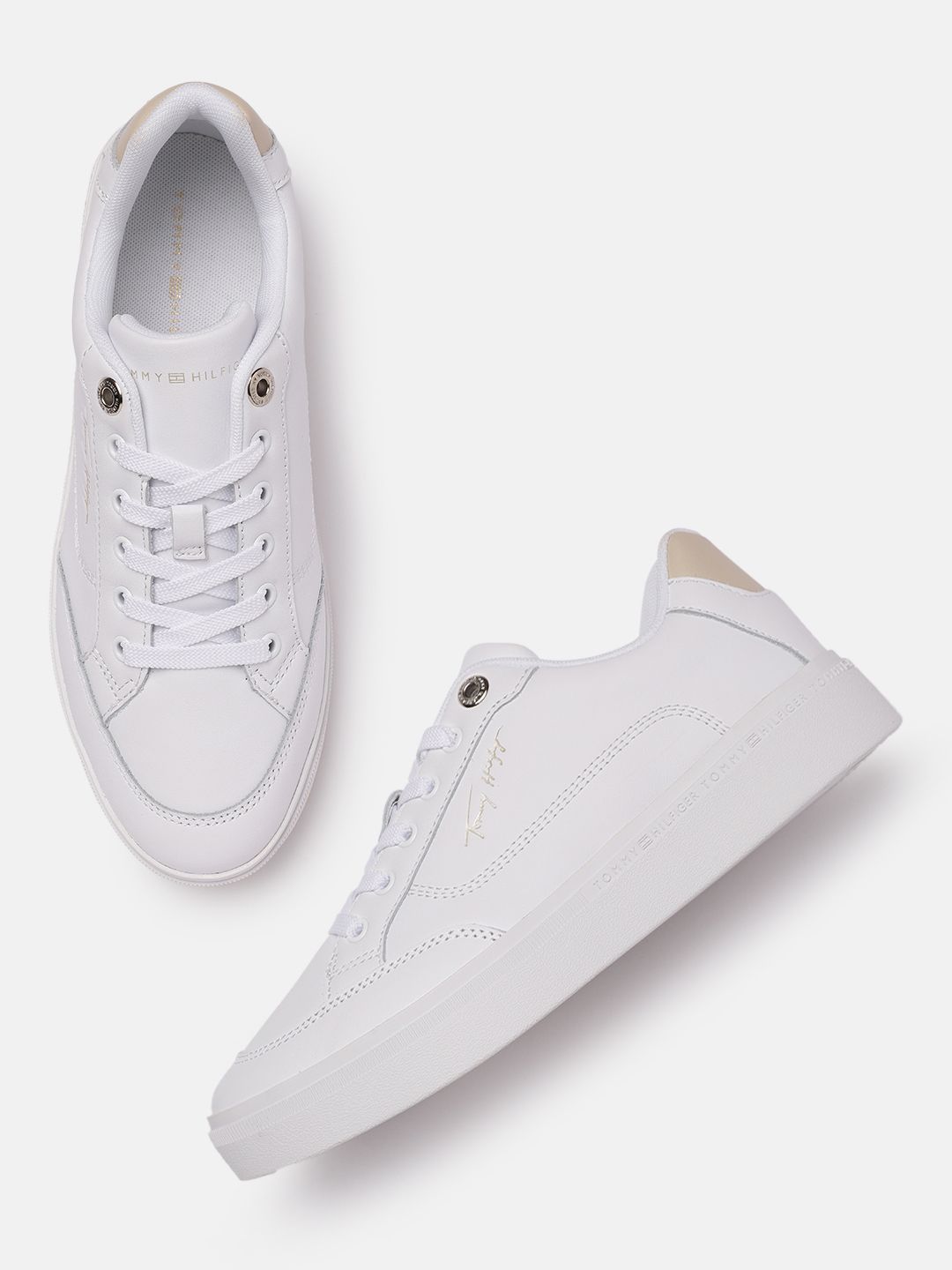 Tommy Hilfiger Women White Leather Sneakers Price in India