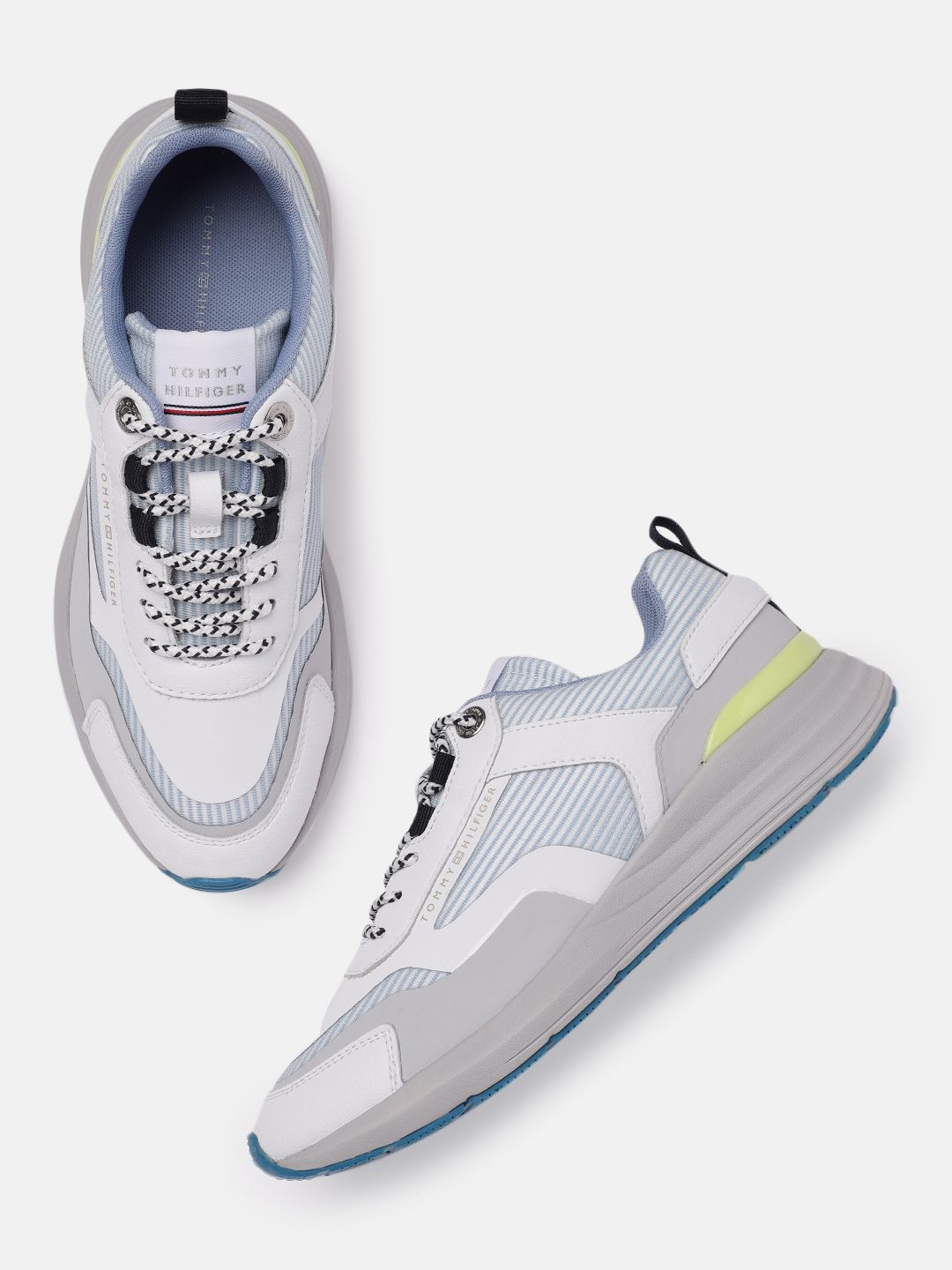Tommy Hilfiger Women White & Grey Striped Sneakers Price in India