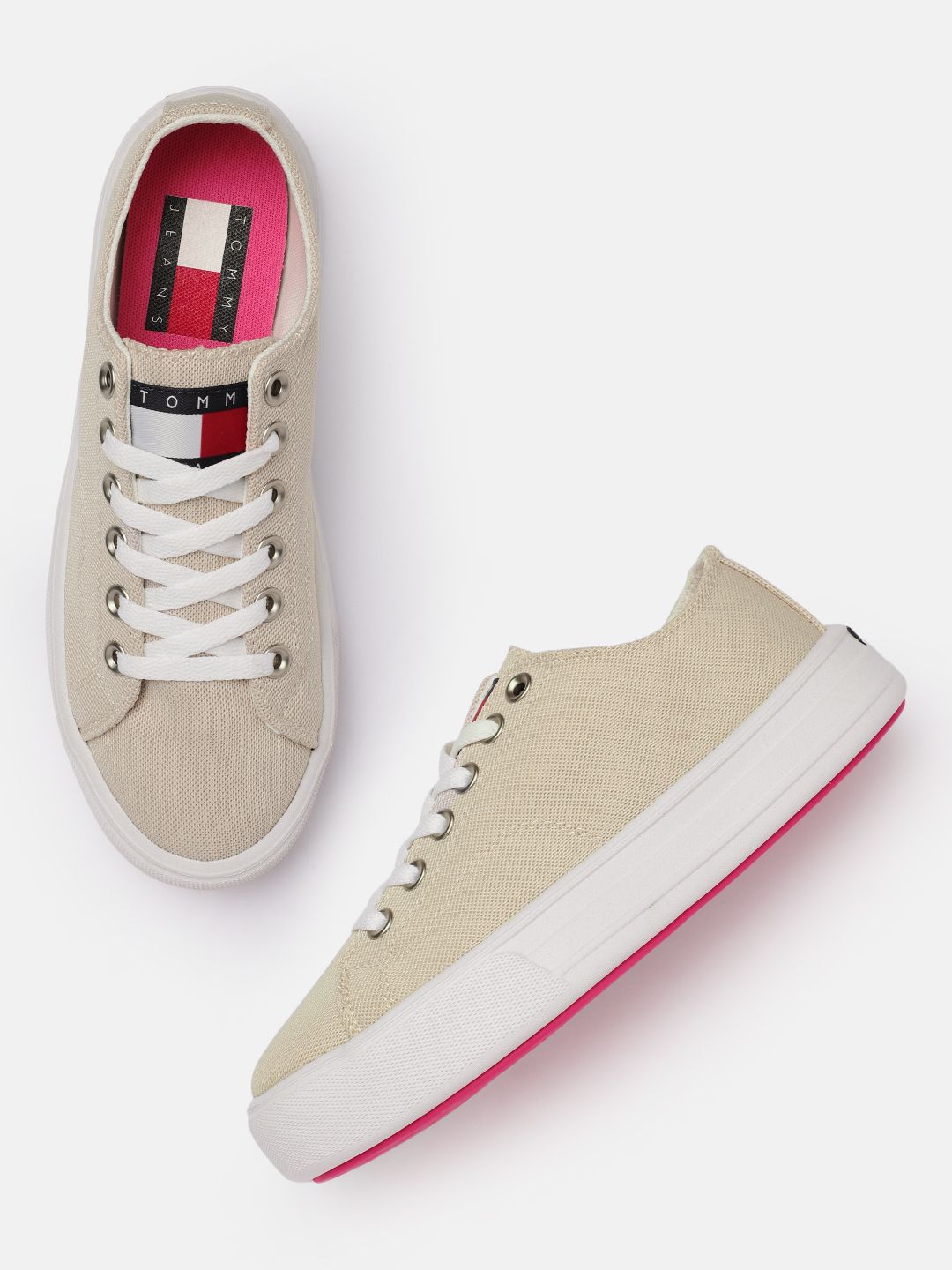 Tommy Hilfiger Women Beige Solid Sneakers Price in India