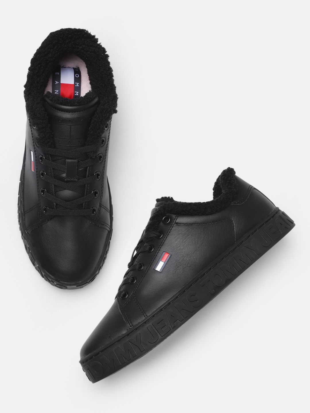 Tommy Hilfiger Women Black WARMLINED Leather Sneakers Price in India