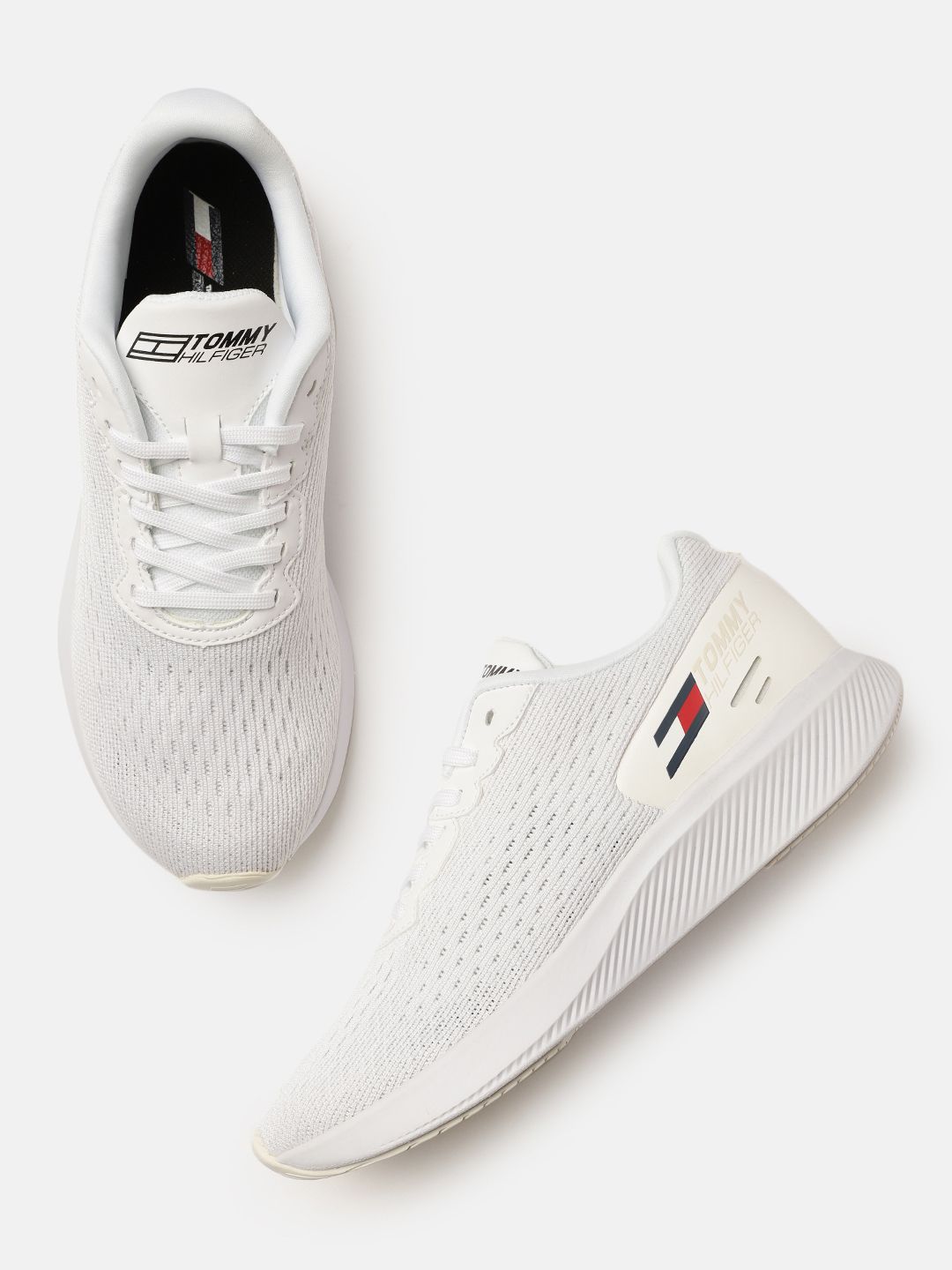 Tommy Hilfiger Women White Textured Regular Sneakers With Tech Foam Midsole Price in India