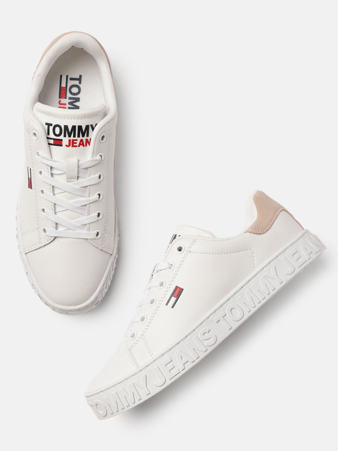 Tommy Hilfiger Women White Solid Leather Regular Sneakers Price in India