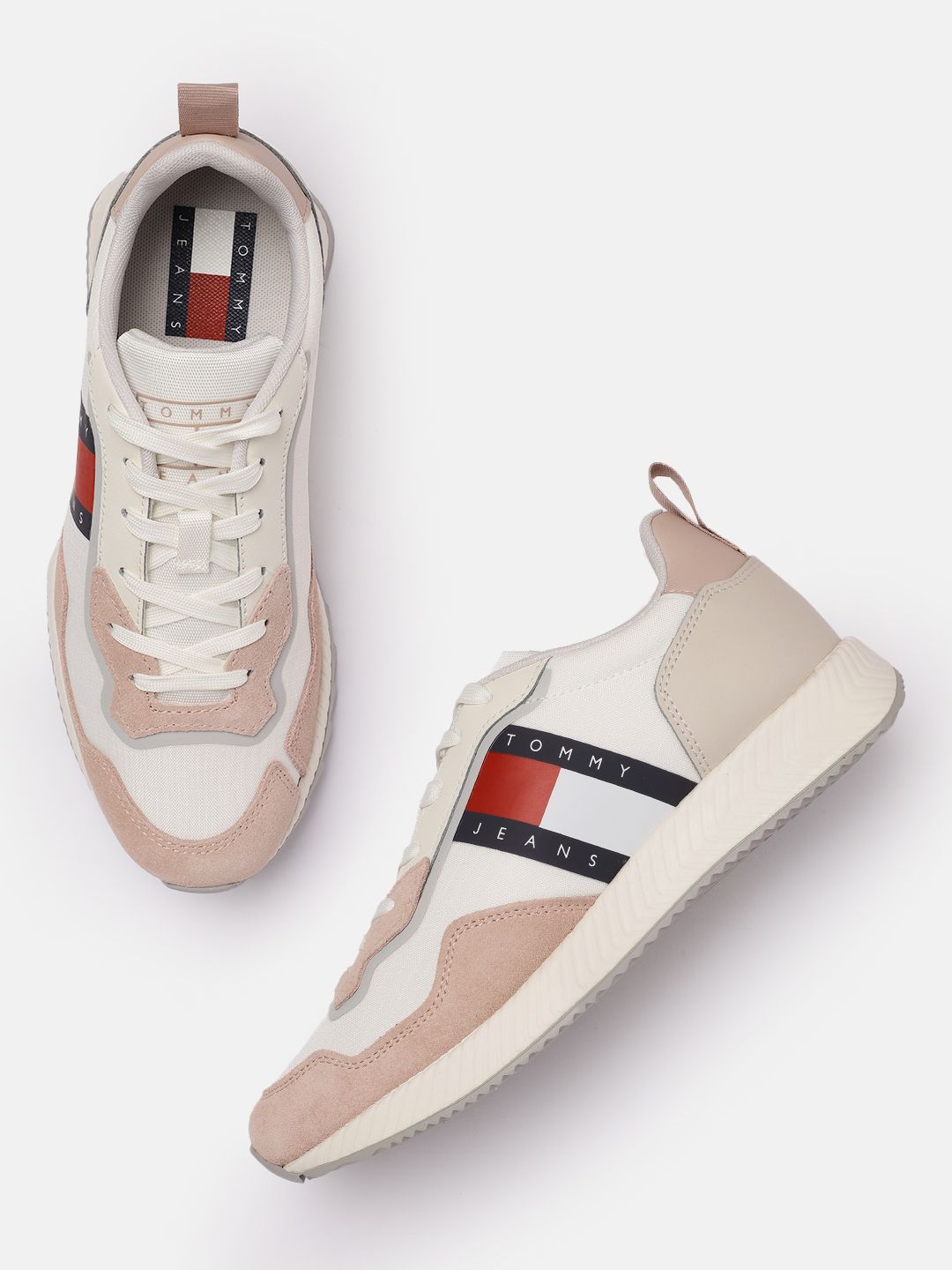 Tommy Hilfiger Women Beige & White Solid Regular Sneakers Price in India