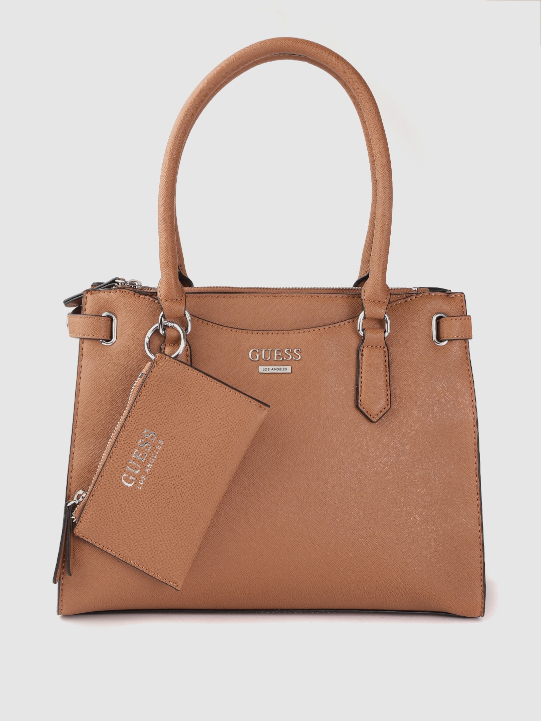 GUESS Women Tan Brown Solid Structured Handheld Bag Price in India