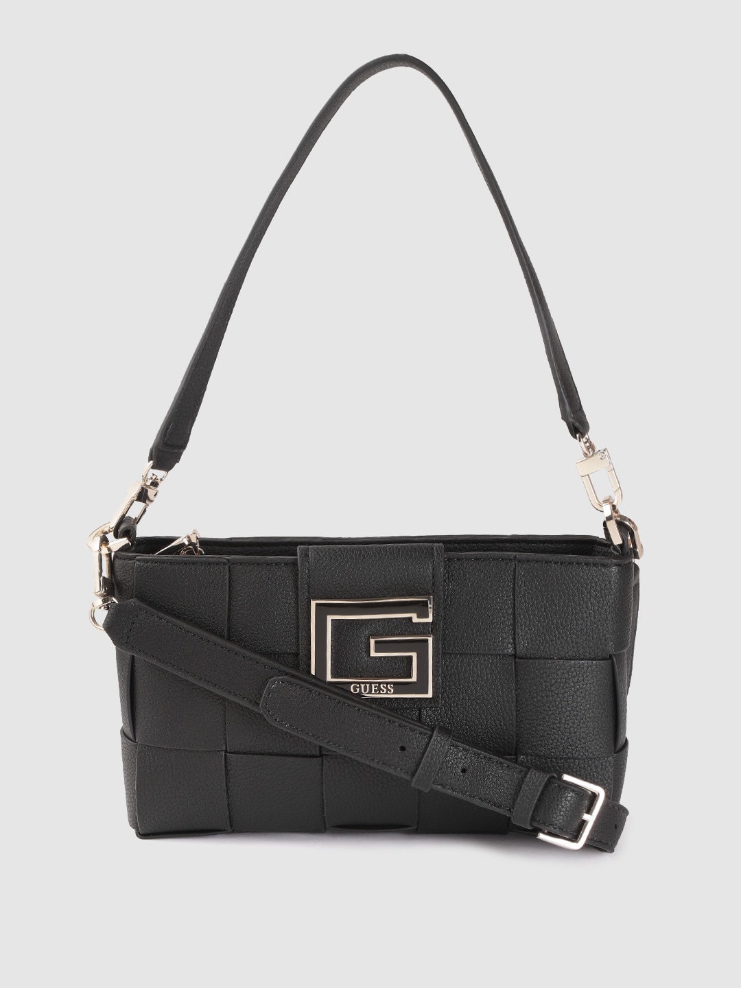 GUESS Black Basketweave Textured Structured Sling Bag Price in India