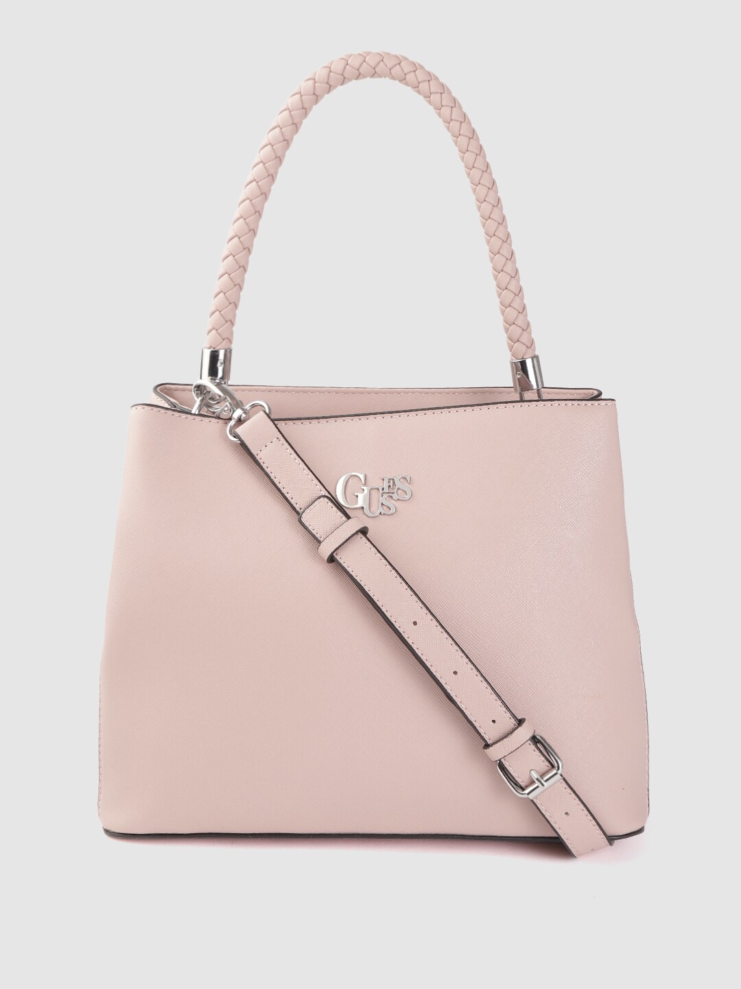GUESS Pink Solid Structured Handheld Bag Price in India