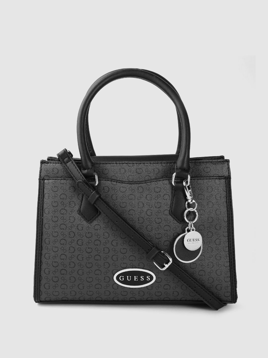 GUESS Charcoal Textured PU Structured Handheld Bag Price in India