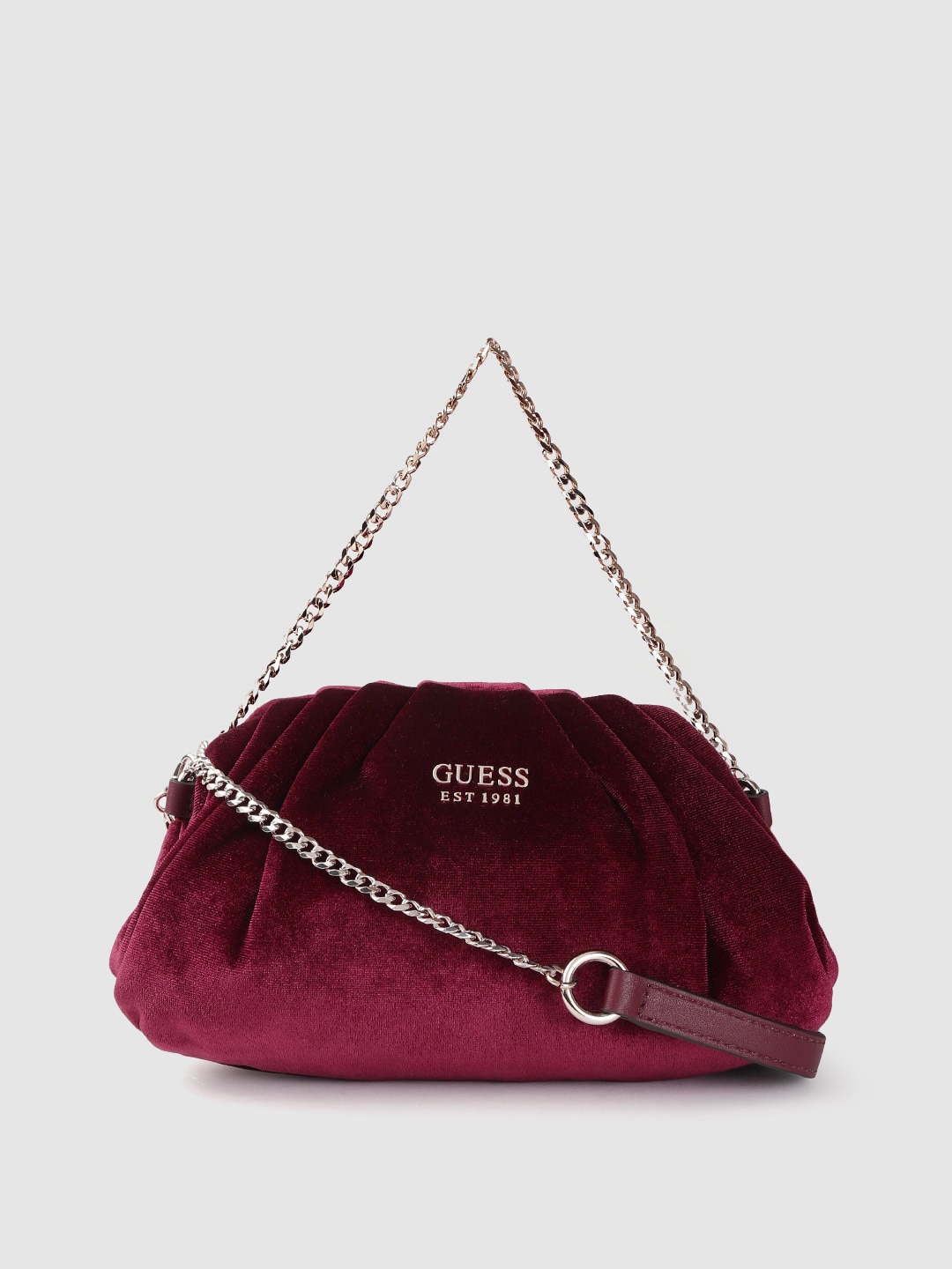 GUESS Women Maroon Solid Structured Handheld Bag Price in India