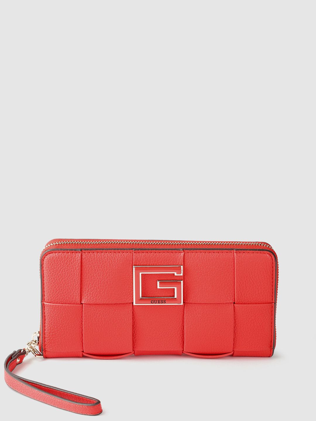 GUESS Women Red Basketweave Zip Around Wallet Price in India