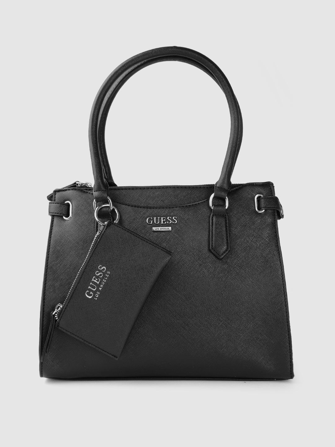 GUESS Women Black Solid Structured Handheld Bag Price in India
