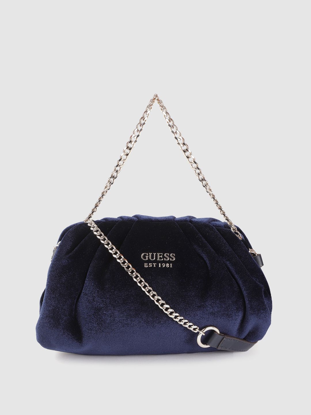 GUESS Women Navy Blue Solid Structured Handheld Bag Price in India