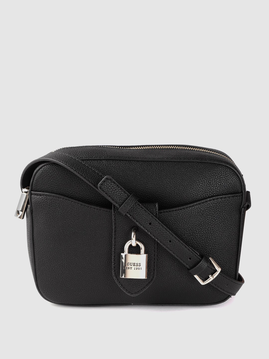 GUESS Women Black Solid Structured Sling Bag Price in India