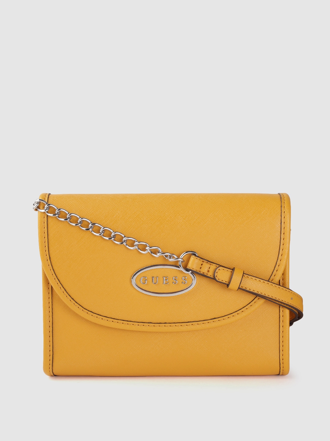GUESS Women Mustard Yellow Solid Structured Sling Bag Price in India