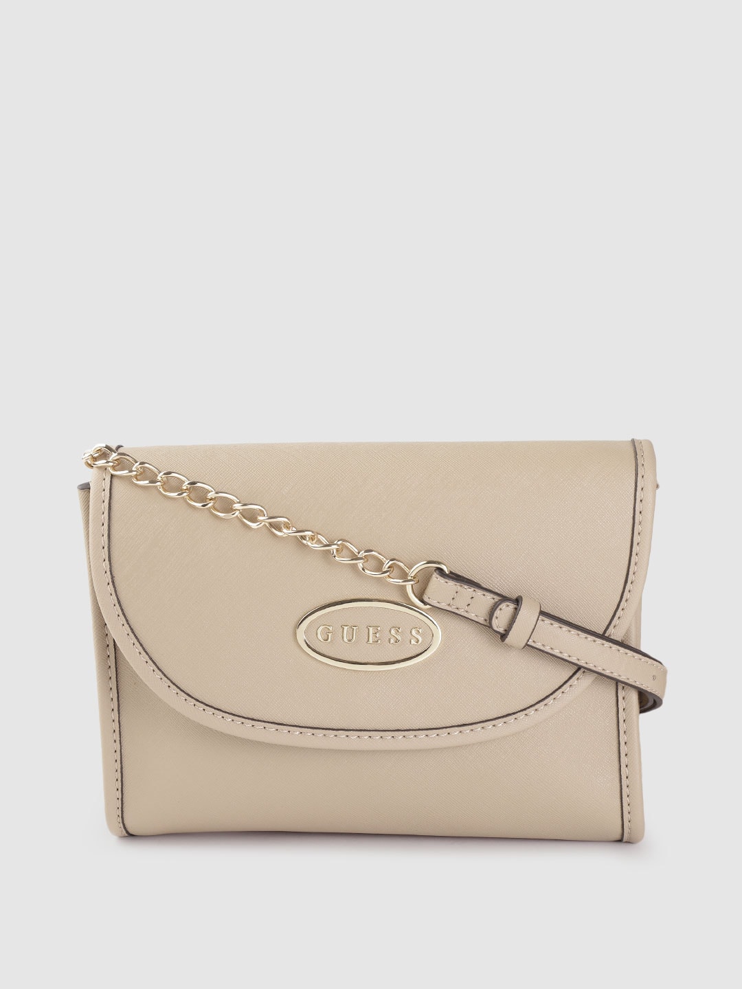 GUESS Women Beige Solid Structured Sling Bag Price in India