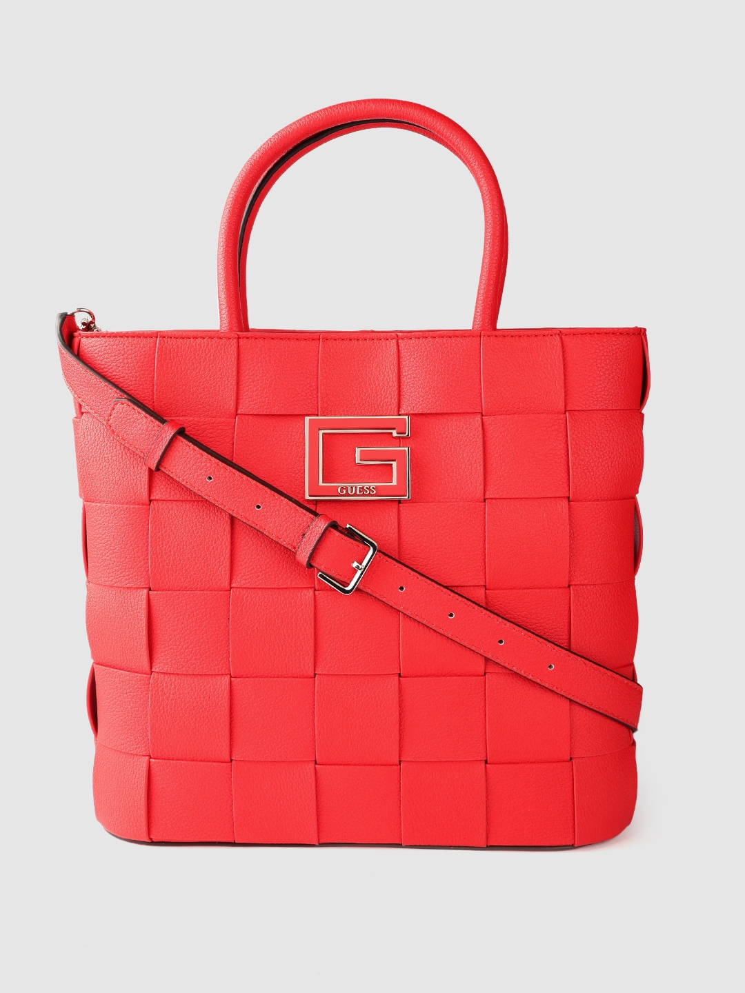 GUESS Women Coral Woven Design Upper Structured Handheld Bag Price in India