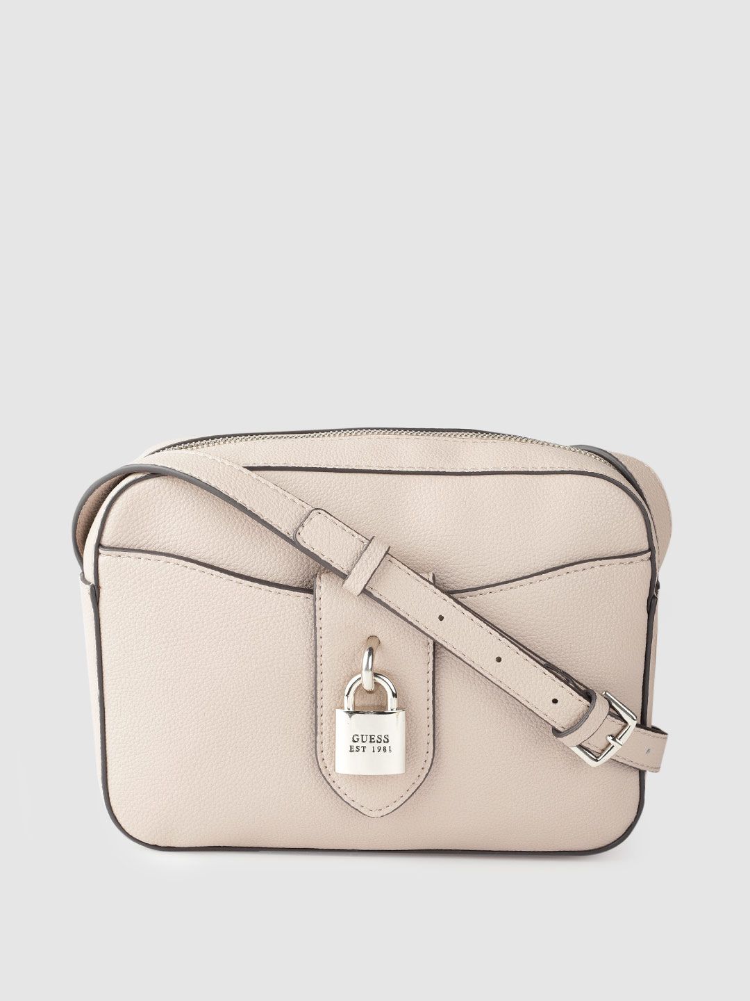 GUESS Women Dusty Pink Solid Structured Sling Bag Price in India