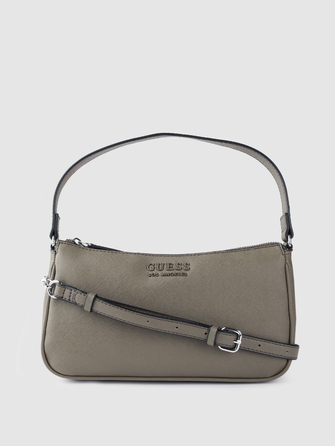 GUESS Women Taupe Solid Structured Shoulder Bag Price in India