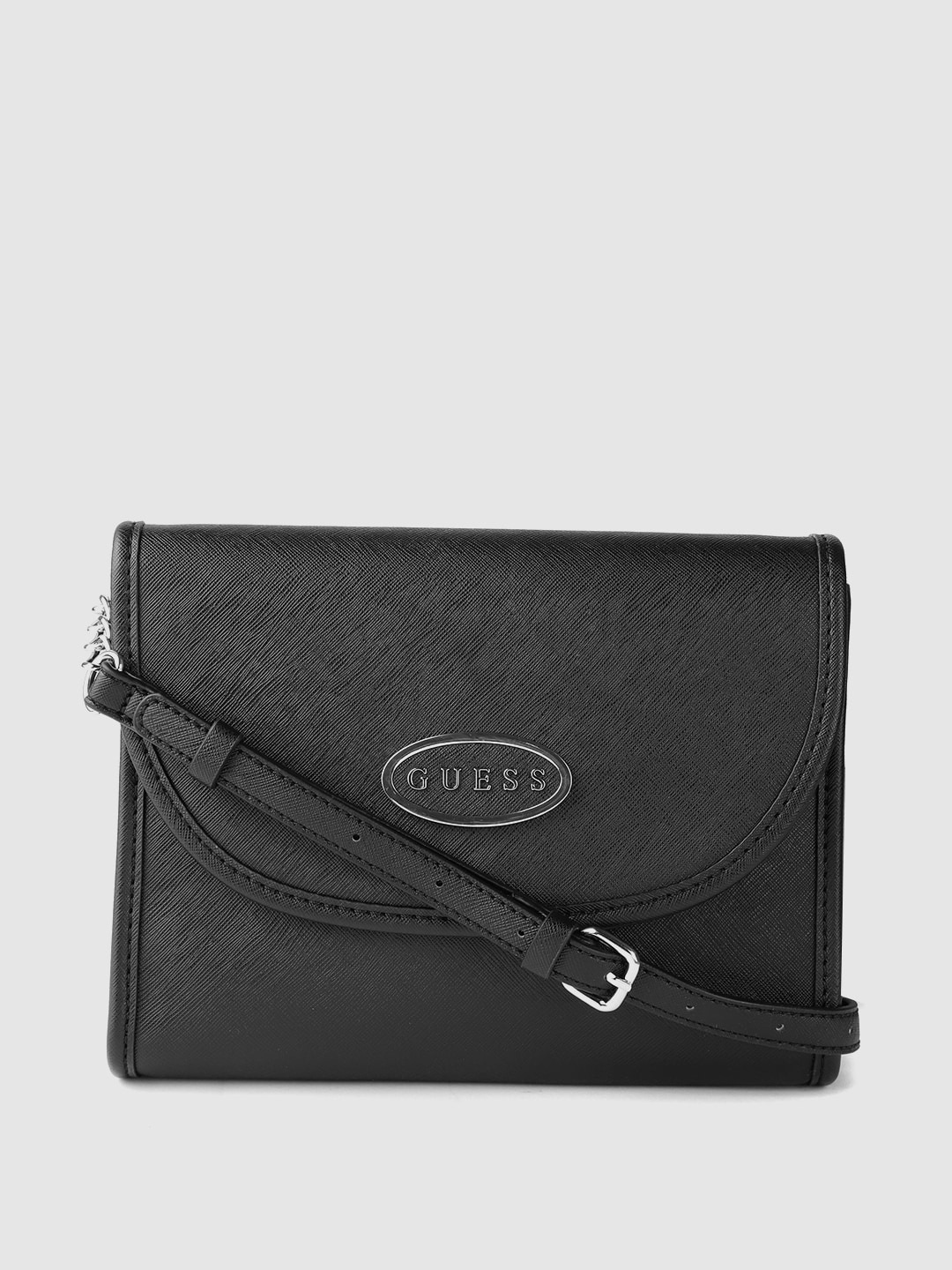 GUESS Women Black Solid Structured Sling Bag Price in India