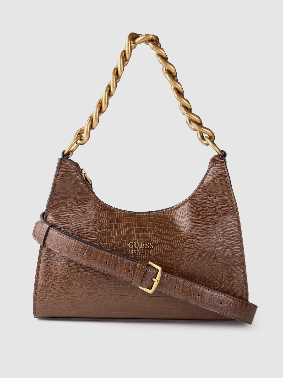 GUESS Brown Textured PU Shopper Shoulder Bag Price in India