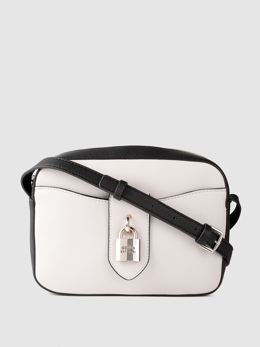 GUESS Grey Solid Structured Sling Bag with  Non-Detachable Sling Strap & Pouch Price in India