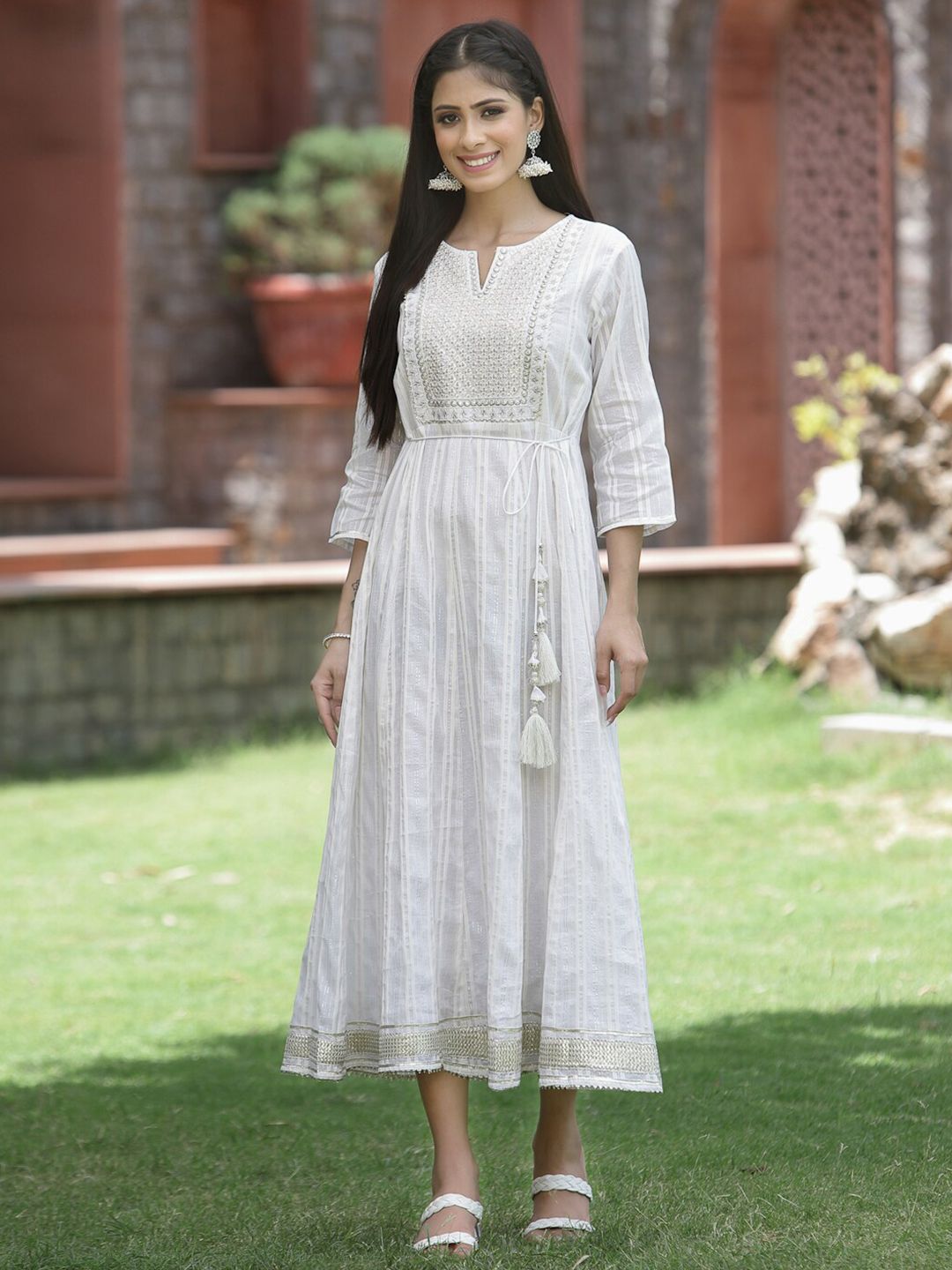 Juniper White Ethnic A-Line Midi Dress Price in India