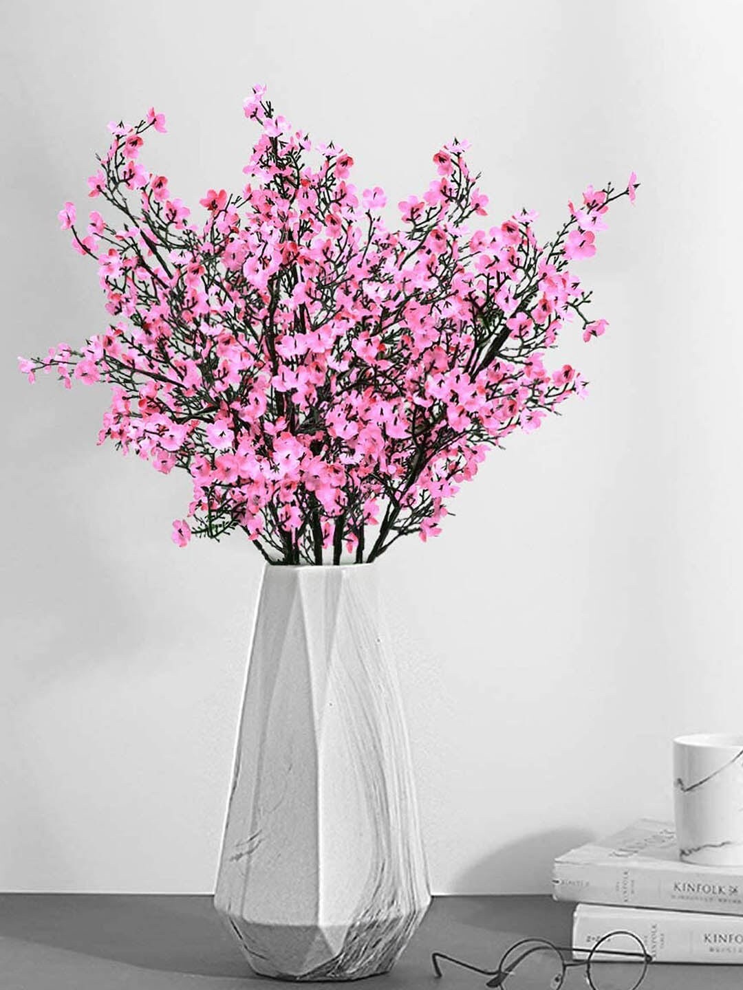 TIED RIBBONS Set Of 5 Pink & Black Artificial Gypsophilia Flower Bunches Without Pot Price in India