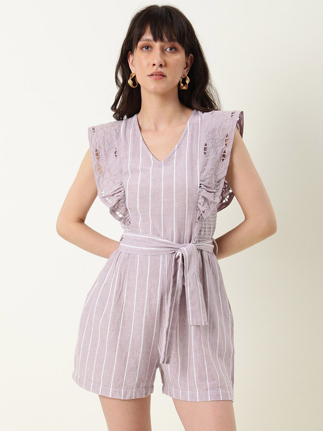 RAREISM Purple & White Striped Jumpsuit Price in India