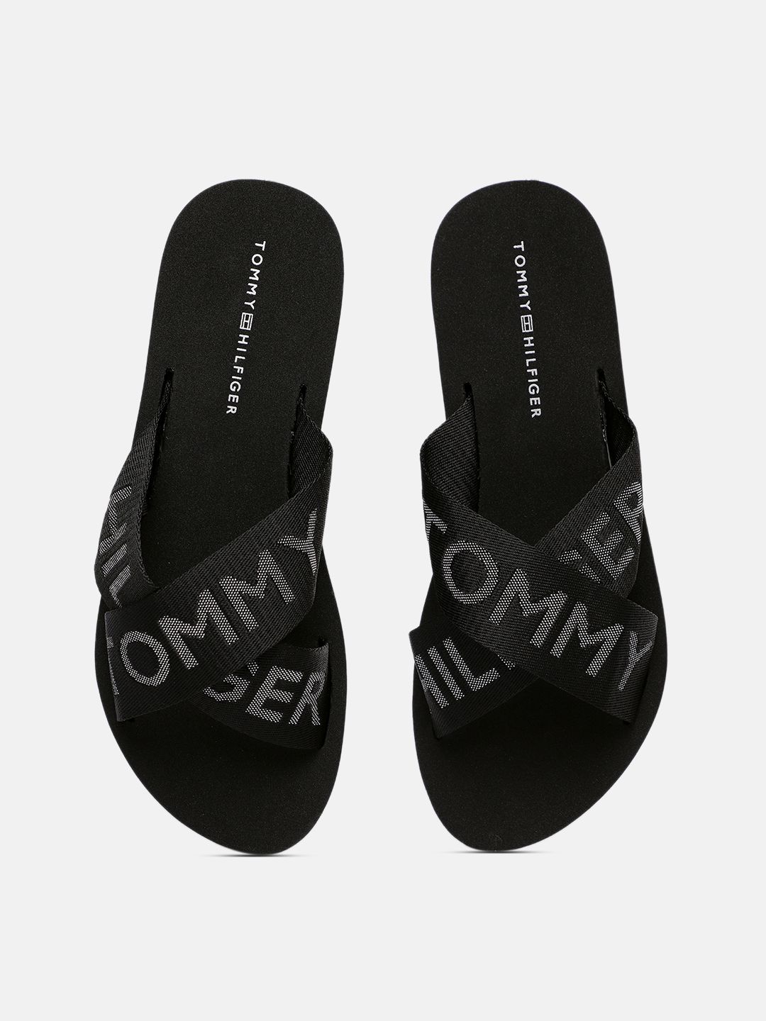 Tommy Hilfiger Women Black Brand Logo Design Slip-On Flip-Flops Price in India