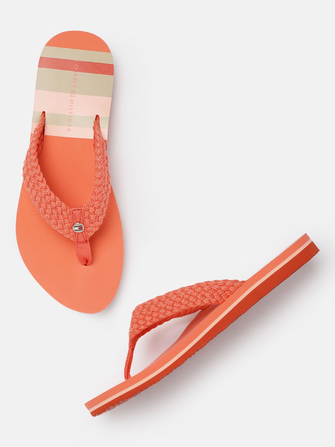 Tommy Hilfiger Women Coral Red Solid Thong Flip-Flops Price in India