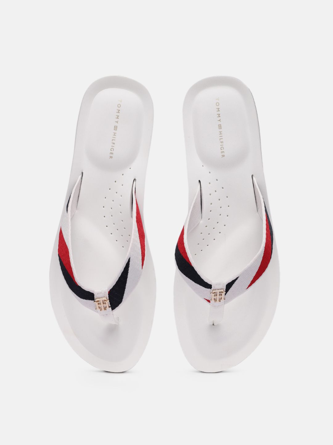 Tommy Hilfiger Women White & Navy Blue Thong Flip-Flops Price in India