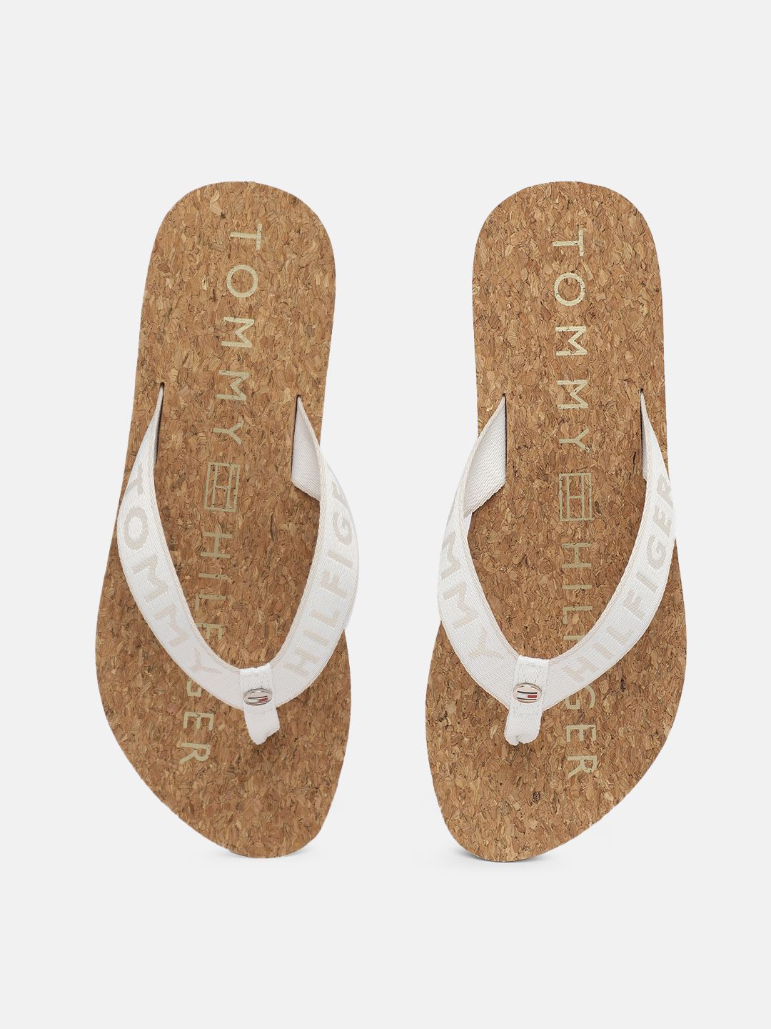 Tommy Hilfiger Women White & Beige Brand Logo Printed Thong Flip-Flops Price in India