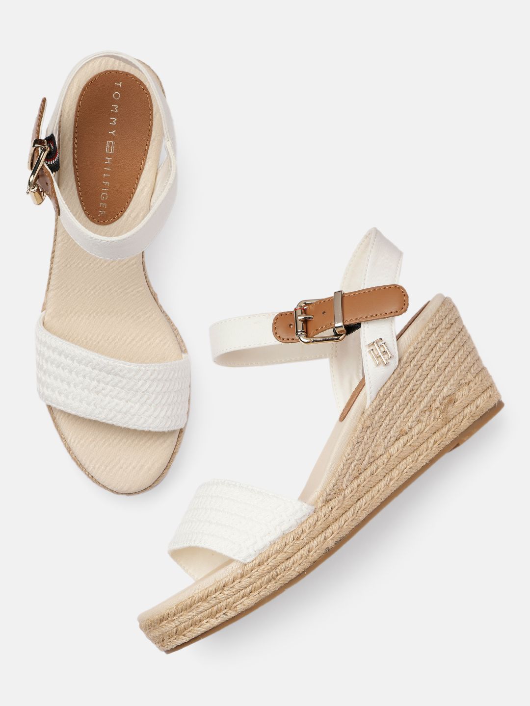 Tommy Hilfiger Women White Woven Wedge Sandals Price in India