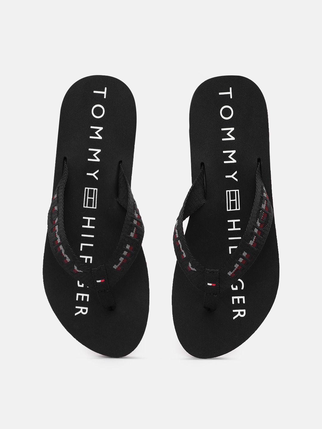 Tommy Hilfiger Women Navy Blue & Black Brand Logo Design Thong Flip-Flops Price in India