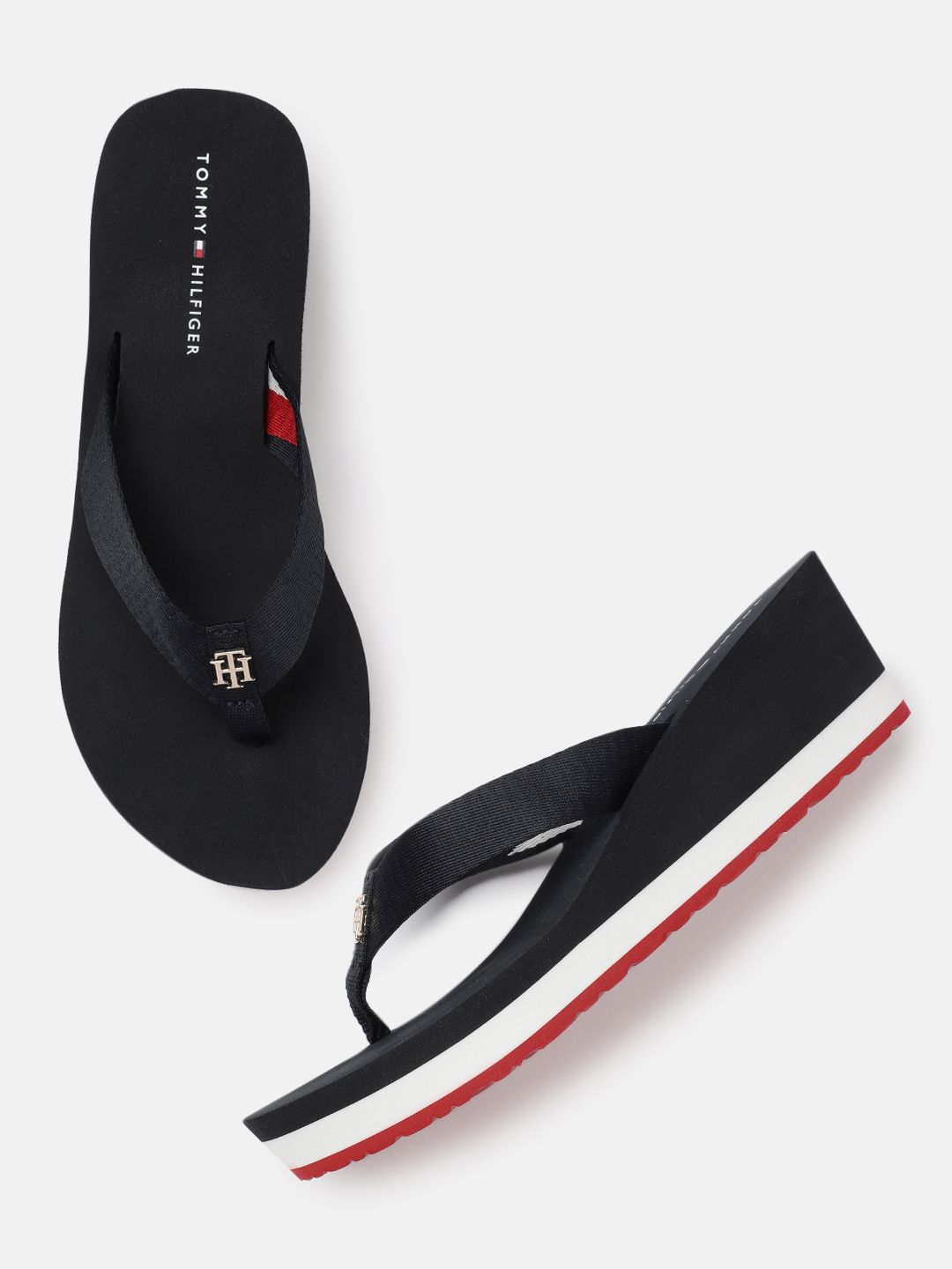 Tommy Hilfiger Women Navy Blue Solid Thong Flip-Flops Price in India