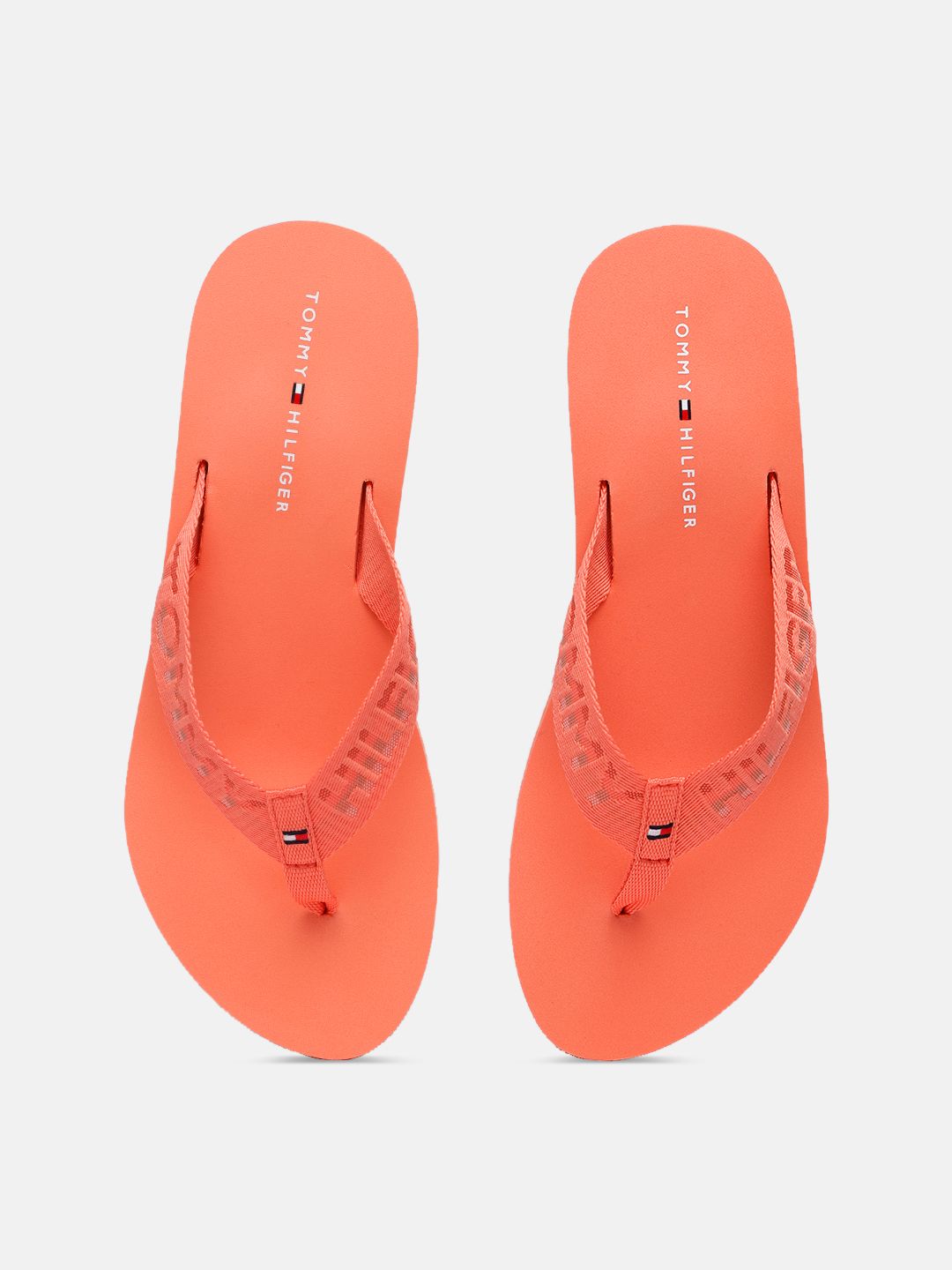 Tommy Hilfiger Women Coral Red Brand Logo Design Thong Flip-Flops Price in India