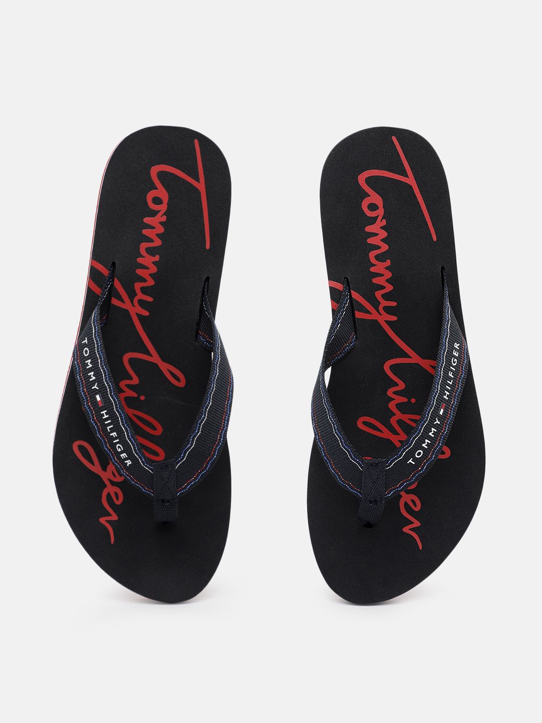 Tommy Hilfiger Women Navy Blue & Red Brand Logo Printed Thong Flip-Flops Price in India