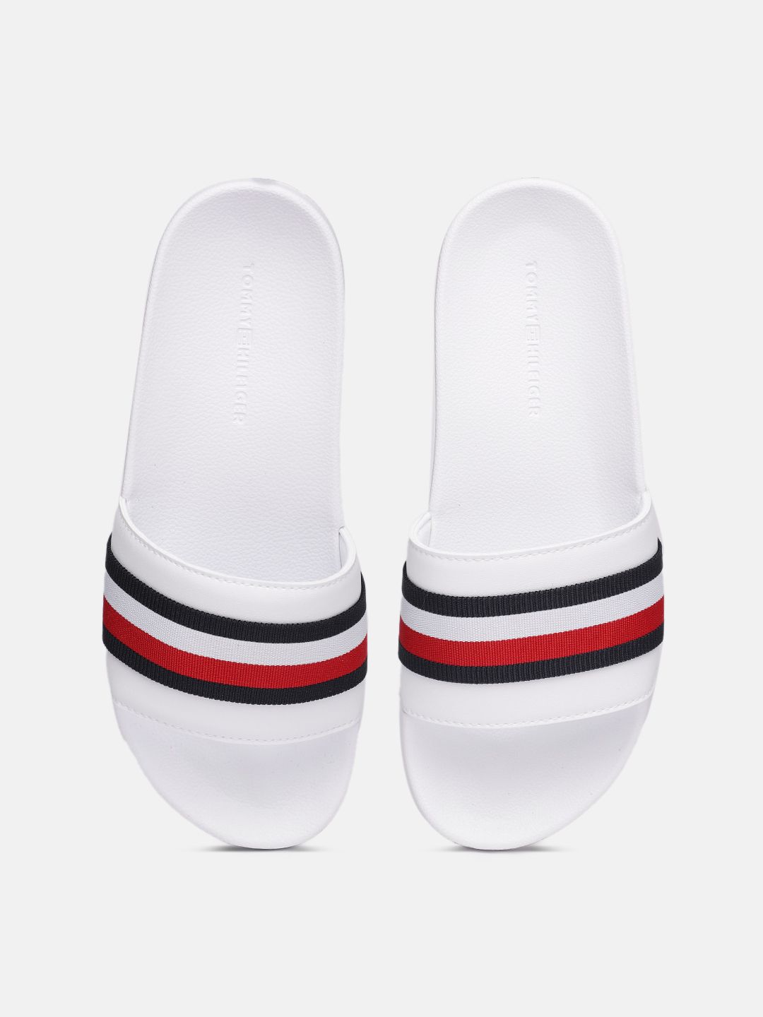 Tommy Hilfiger Women White & Red Striped Sliders