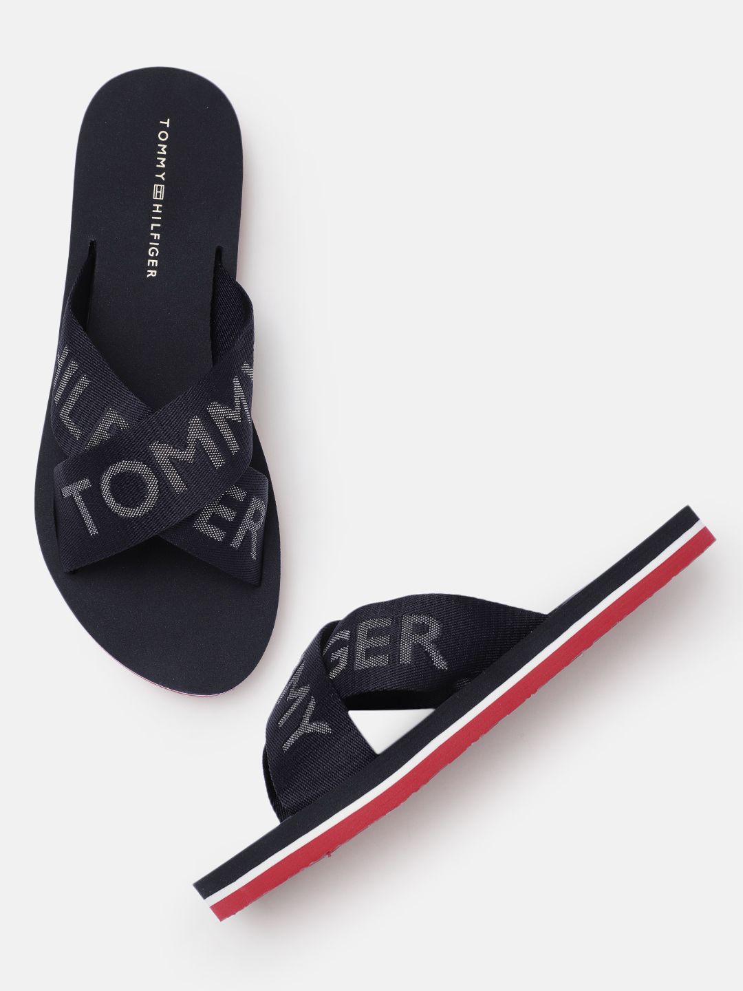 Tommy Hilfiger Women Navy Blue Brand Logo Design Flip-Flops Price in India