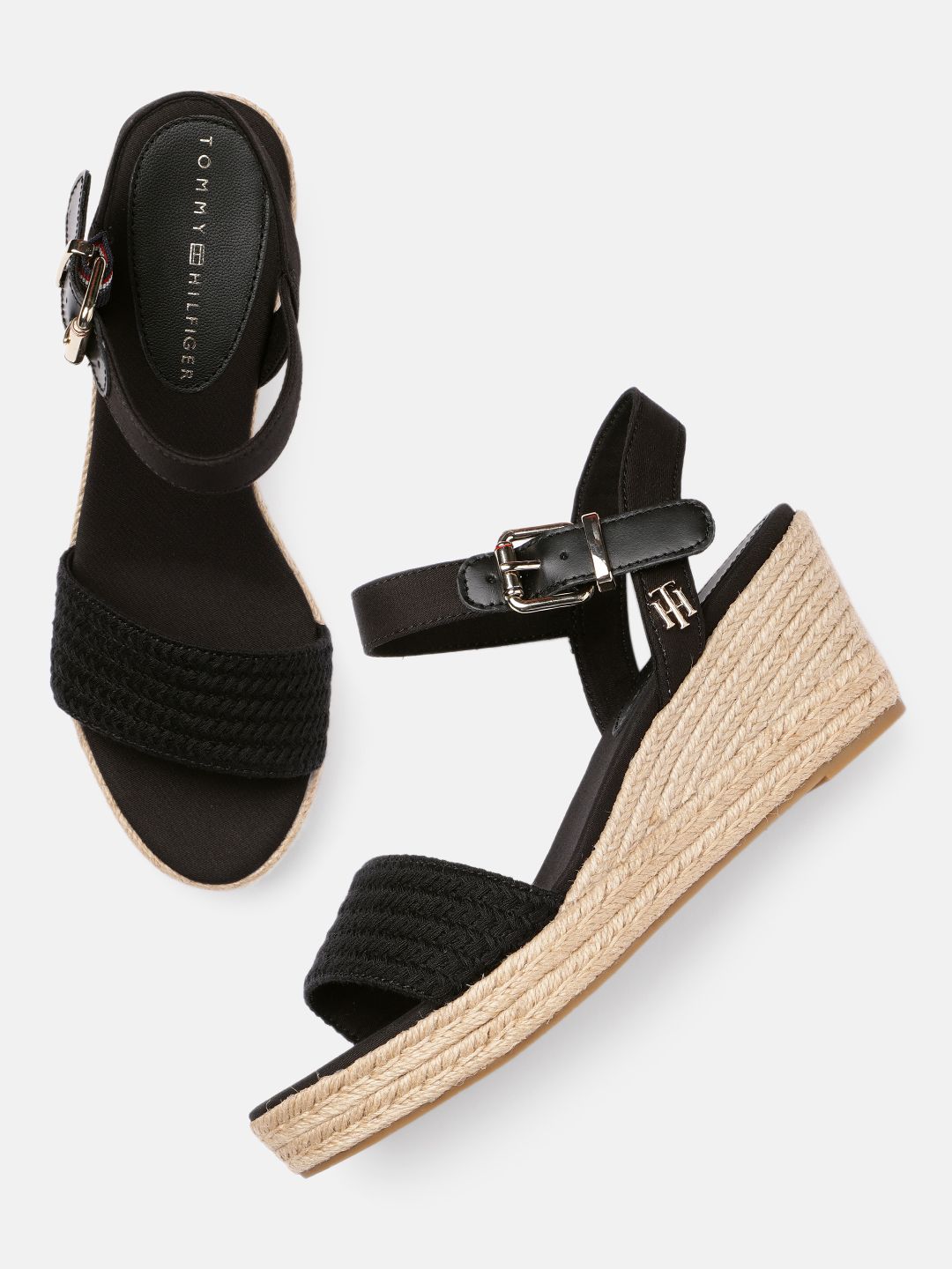 Tommy Hilfiger Women Black Wedge Sandals Price in India