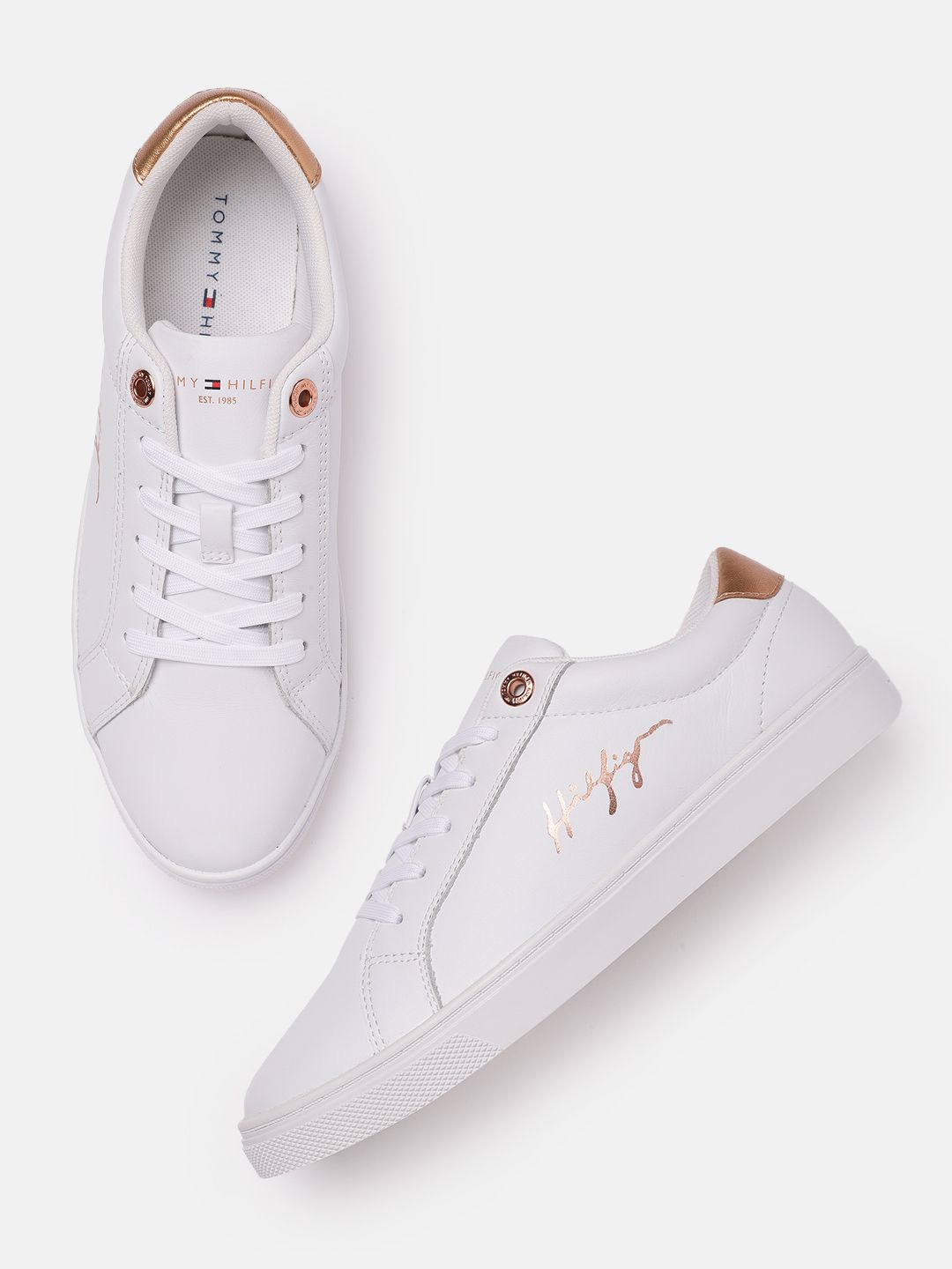 Tommy Hilfiger Women White Solid Leather Sneakers Price in India
