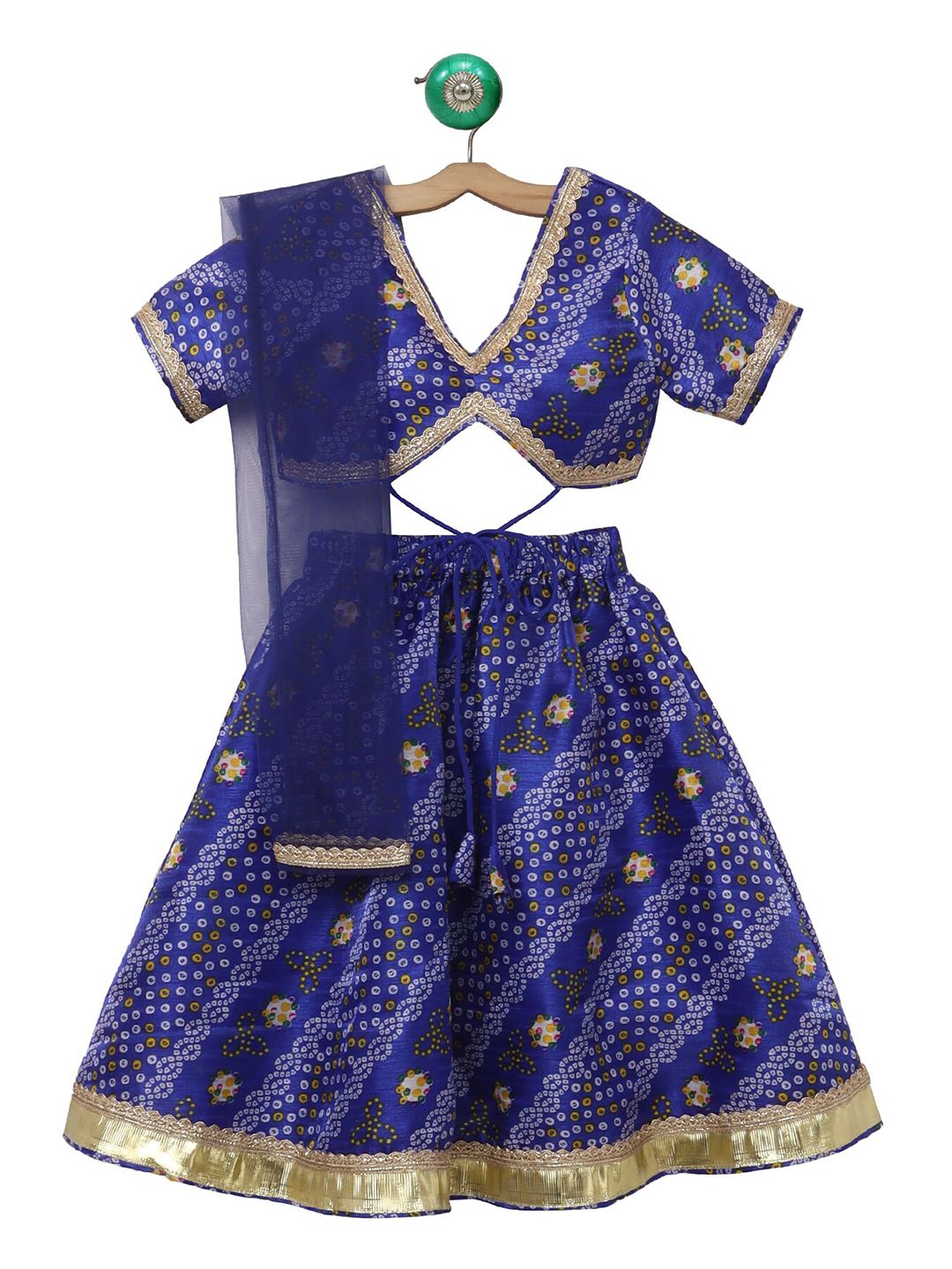 MANY FROCKS & Girls Blue & White Printed Ready to Wear Lehenga