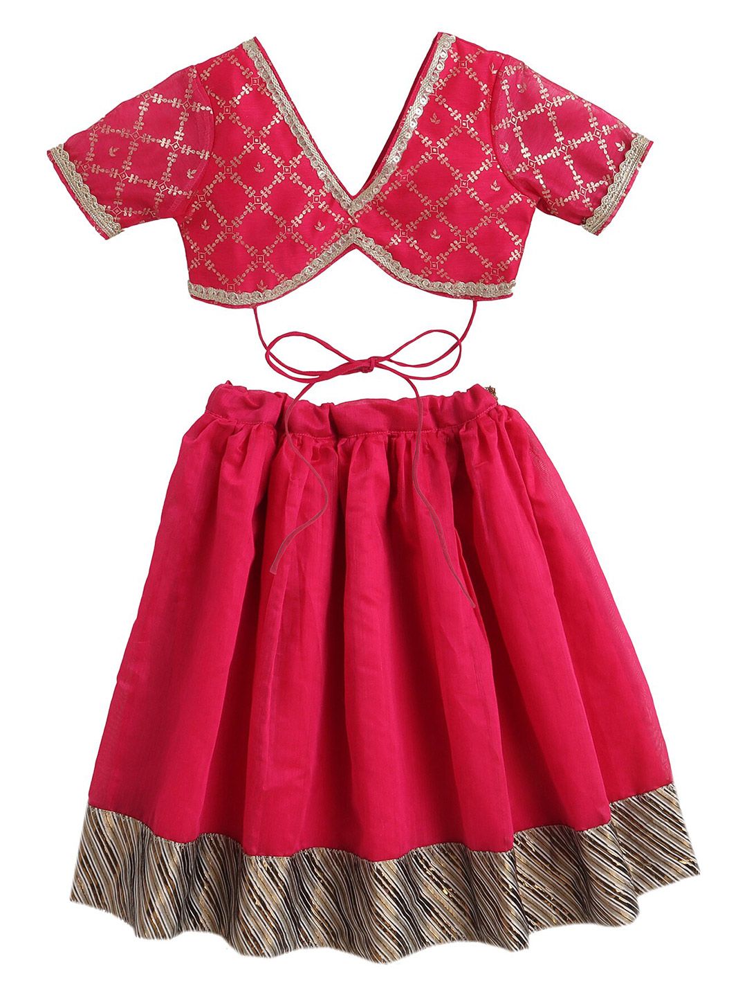 MANY FROCKS & Girls Pink & Gold-Toned Ready to Wear Lehenga