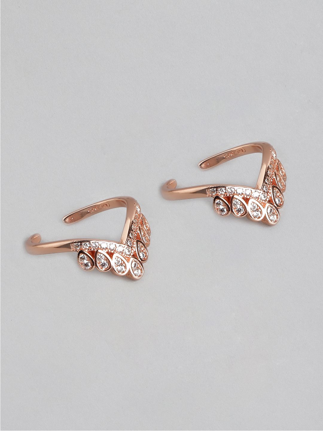 Zavya Women Set of 2 925 Sterling Silver Rose-Gold Plated Studded Crown Shaped Toe Ring Price in India