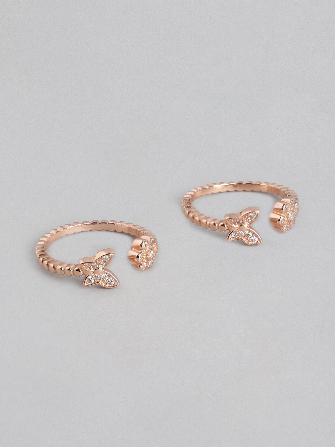 Zavya Women Set of 2 925 Sterling Silver Rose-Gold Plated Stone Studded Butterfly Toe Ring Price in India