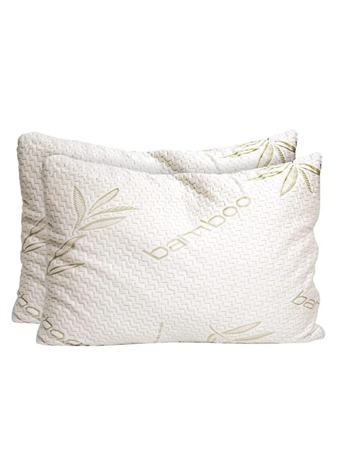 Sleepsia Set of 2 White & Green Textured Memory Foam Soft Bed Pillow Price in India