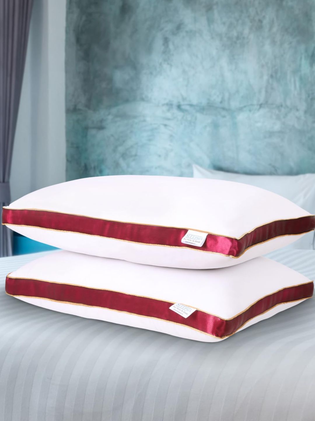 Sleepsia Cloud_Pillow_R_2 White Solid Cotton Set of 2 Medium Fibre Sleep Pillow-47.5 x 25.9 x 14.8 cm