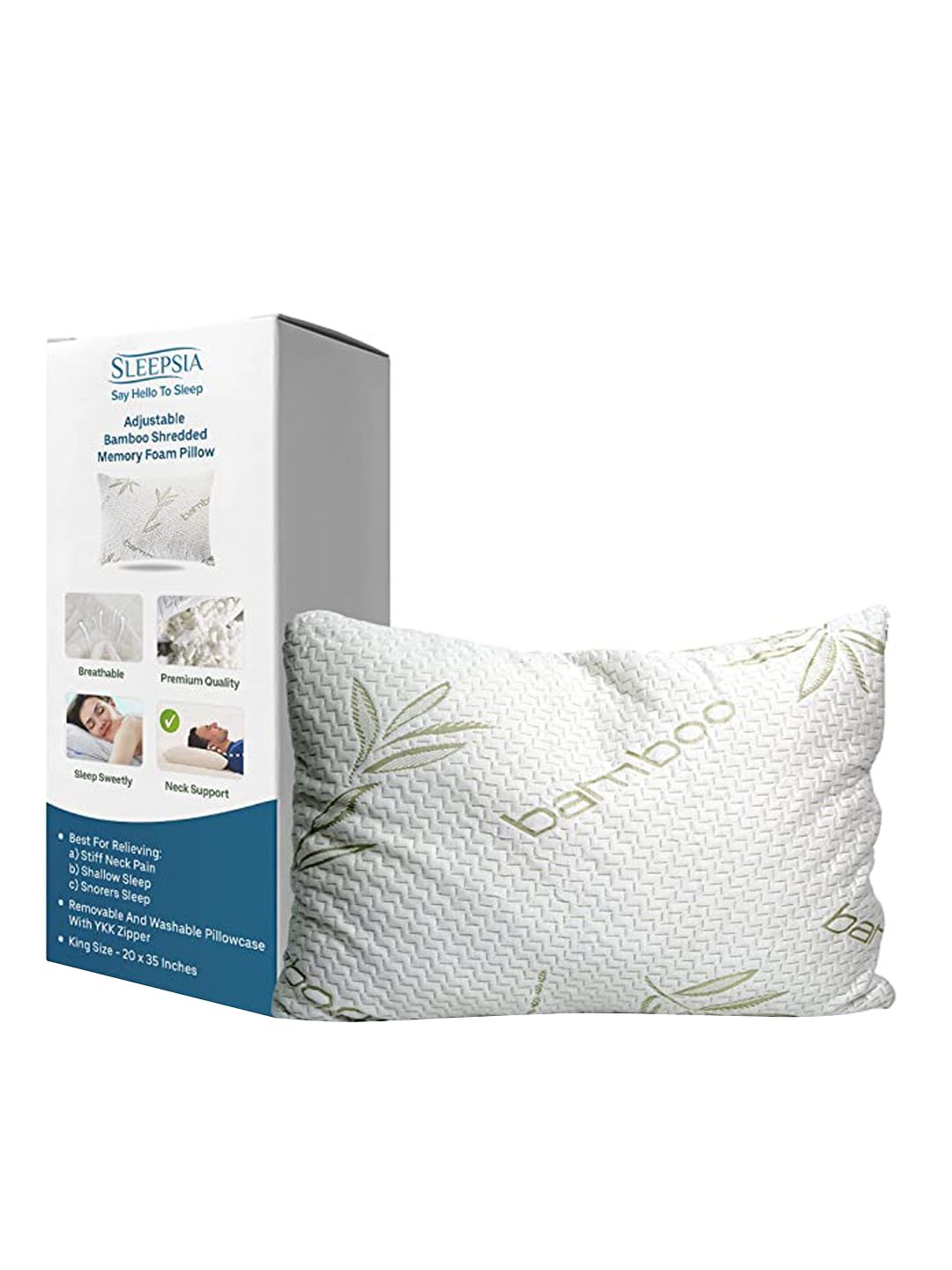 Sleepsia Cream & Green Textured Memory Foam Soft Bed Pillow Price in India